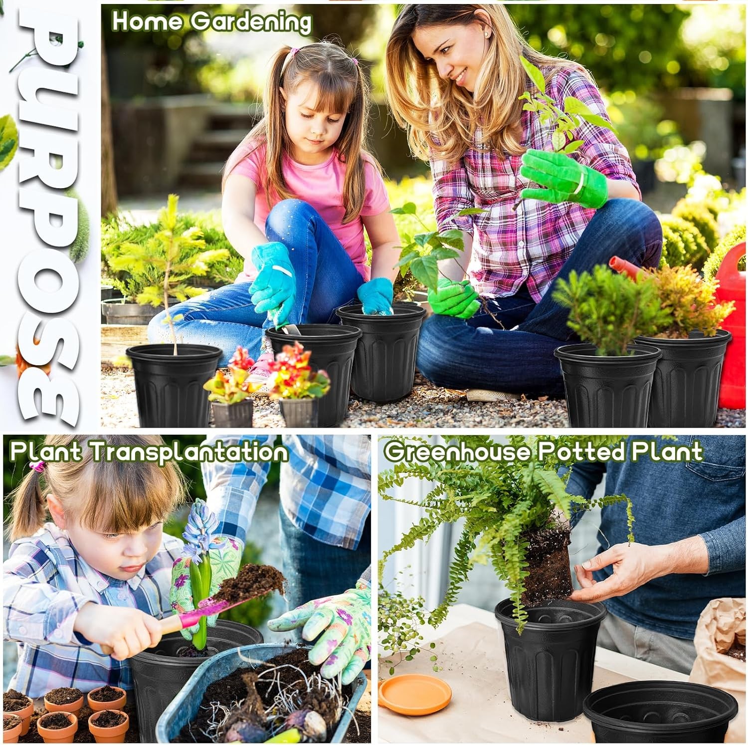 60 Pack 1 Gallon Flexible Plant Nursery Pots Black Plastic Plant Pots with Holes