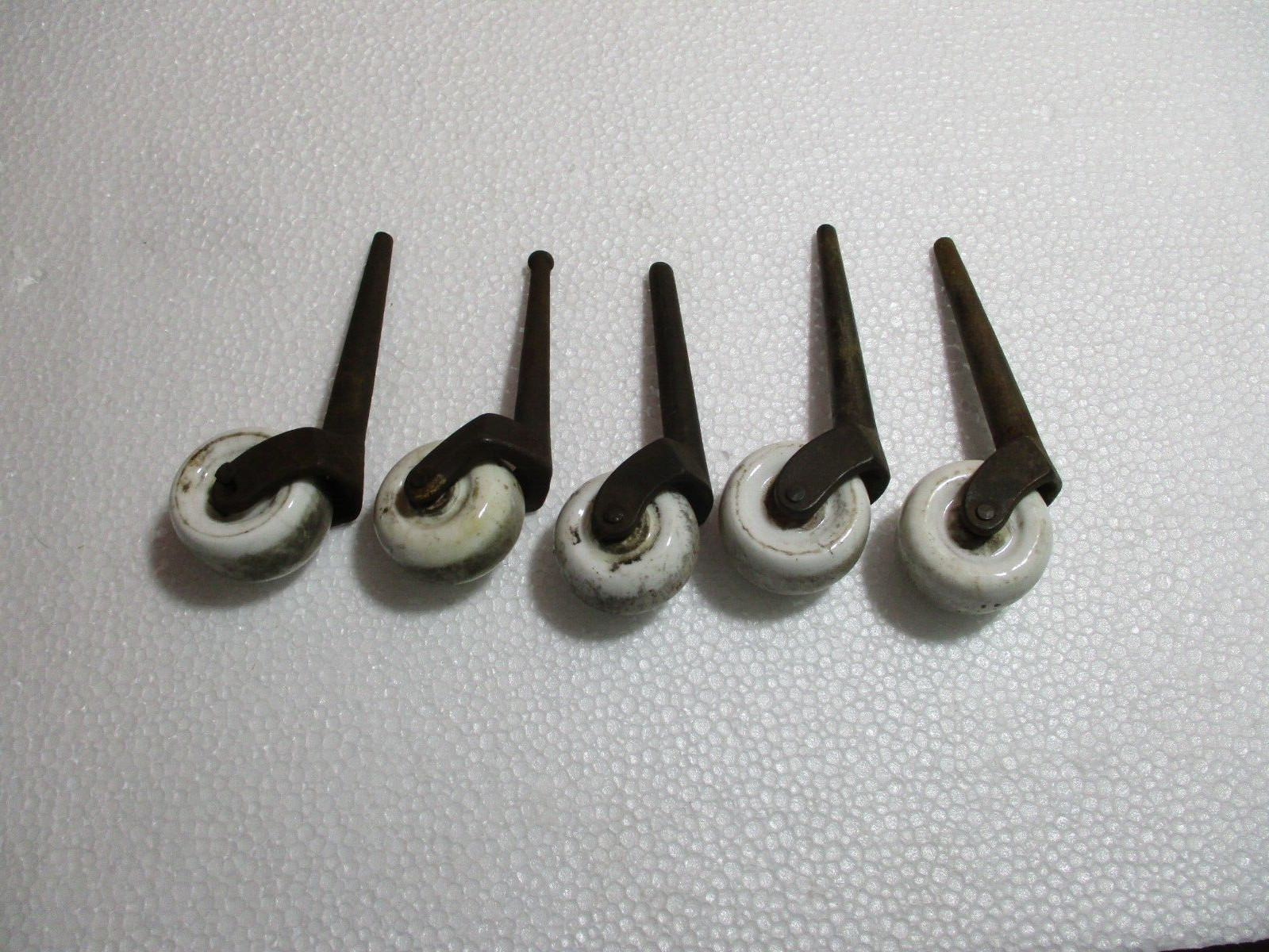 5 LARGE Antique Furniture Porcelain Caster Wheels Steel Pins NON MATCHING!!!