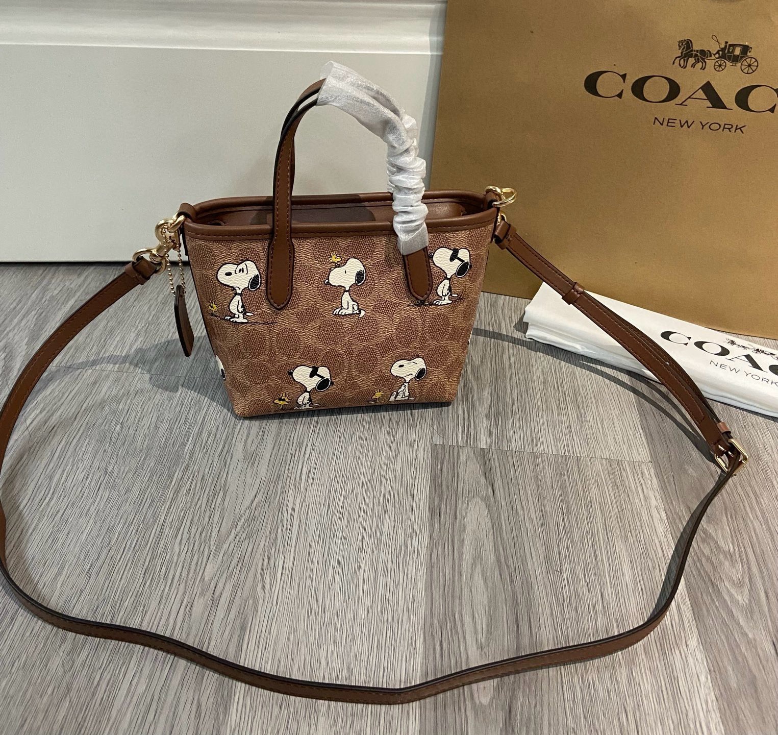 NTW Coach X Peanuts City Mini Tote BagSignature Canvas Snoopy Print CBS83 Outlet