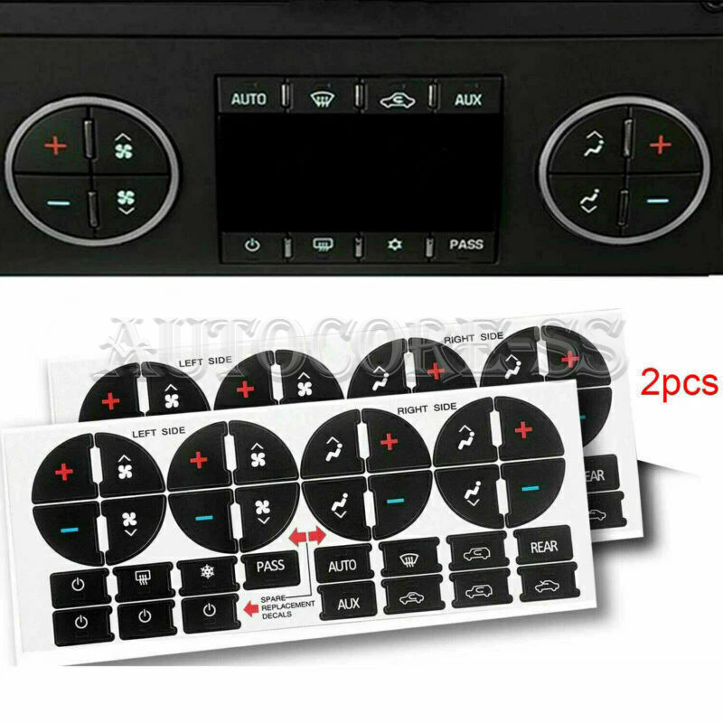 2PC Replacement Repair AC Dash Button Kit Decal Stickers For Chevrolet GMC Tahoe