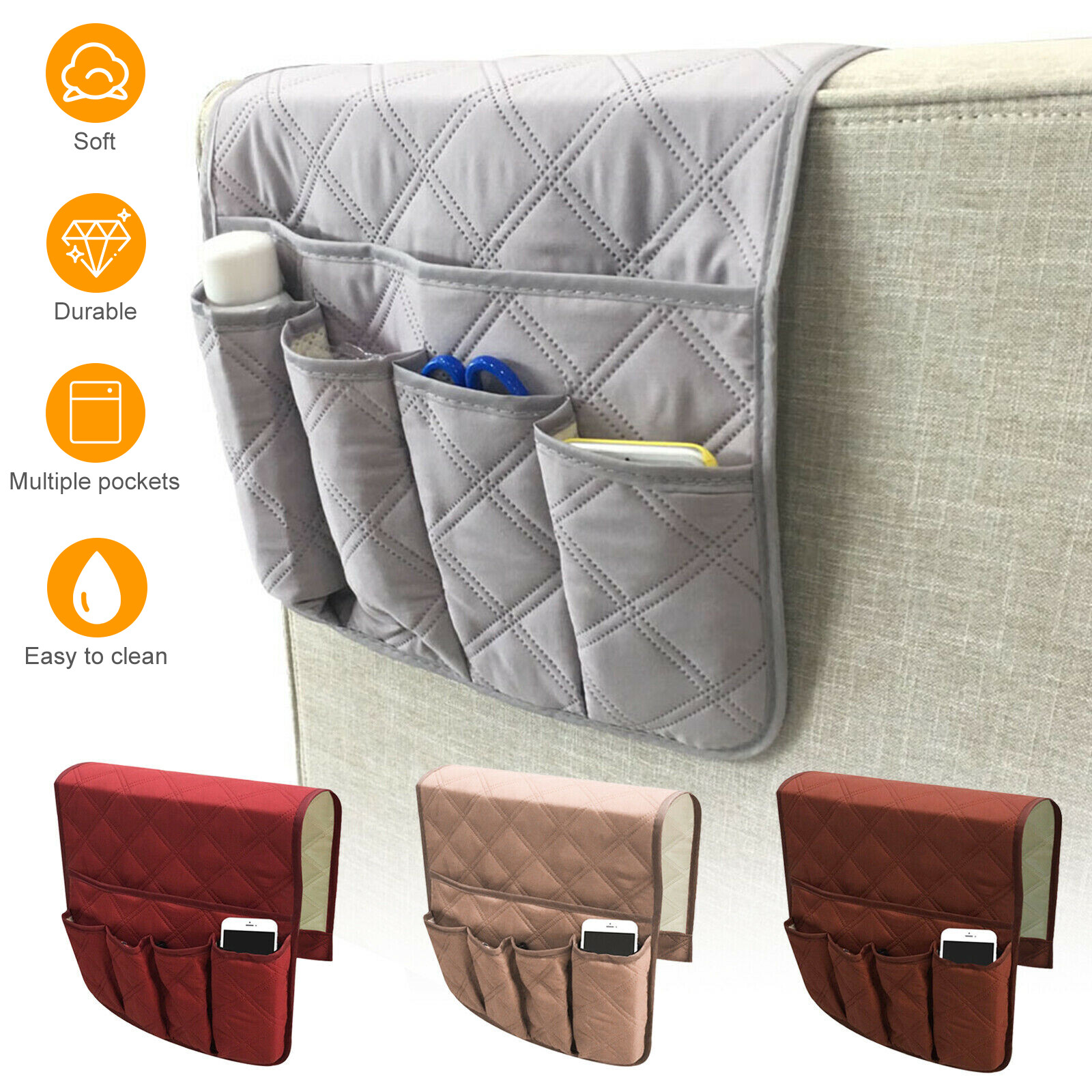 TV Remote Control Organizer Holder for Sofa Recliner Chair Arm Rest 5 Pocket Bag