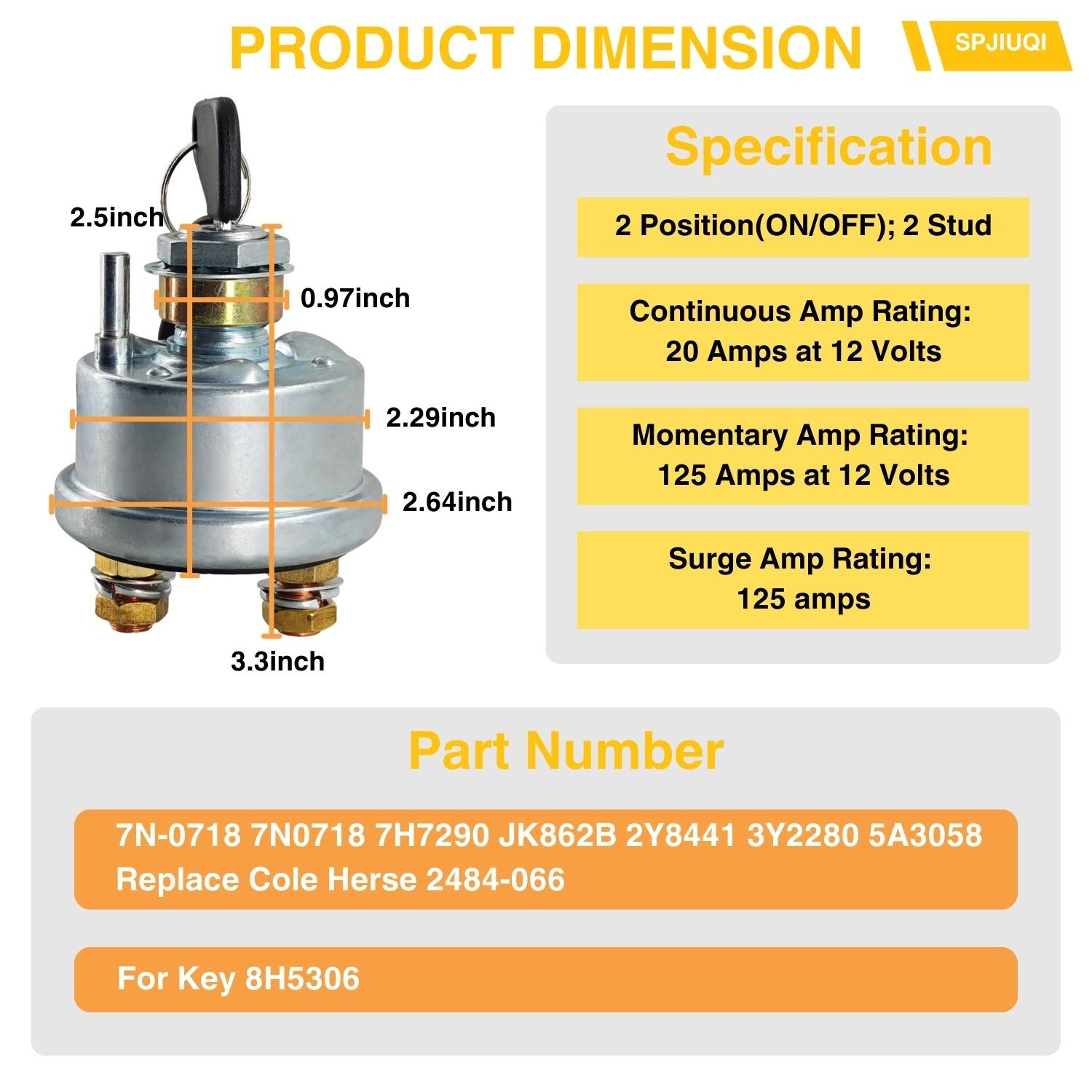 12V Master Battery Disconnect Switch 7N0718 w/Key for Caterpillar Cat Excavators