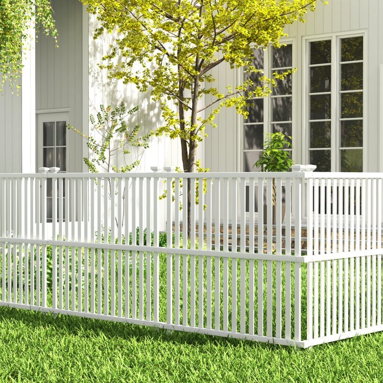 2 Panel Outdoor PVC Air Conditioner Fence w/ 20" Strong Metal Ground Stake White