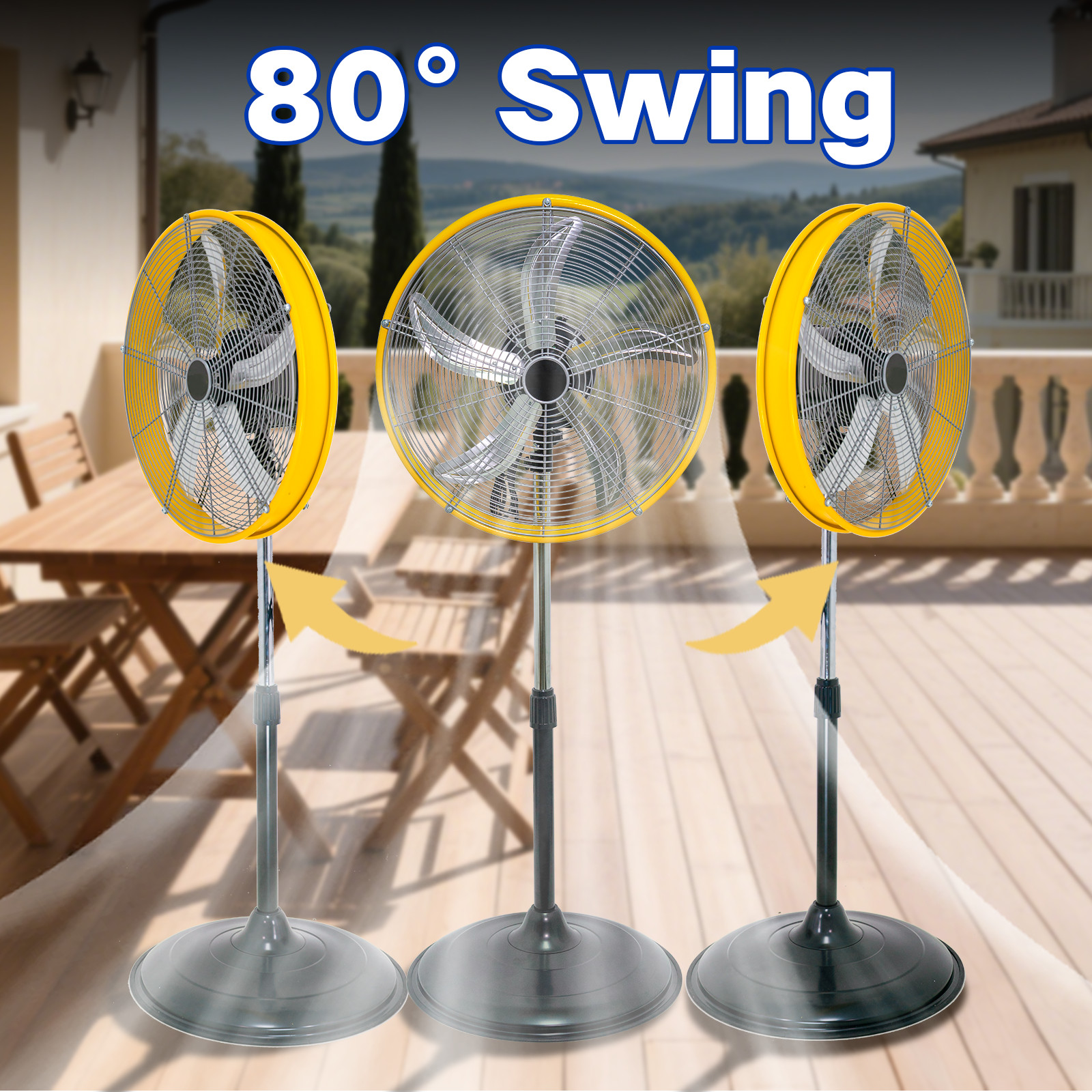 4900 CFM 20" Industrial Pedestal Fan, 3-Speed Oscillating with Drum Head