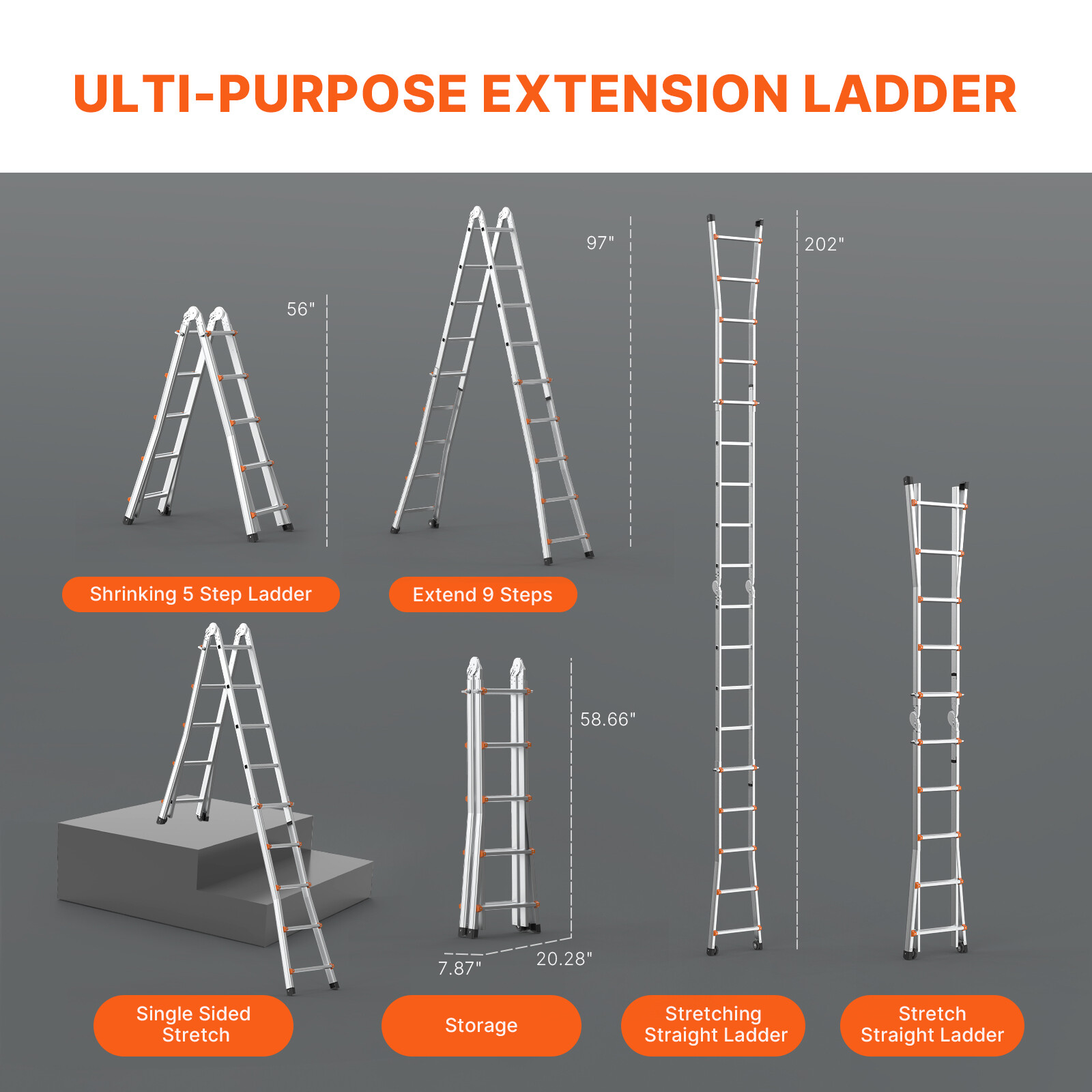 Telescoping Ladder A Frame 16.7 FT Extension Multi-Function for Homework