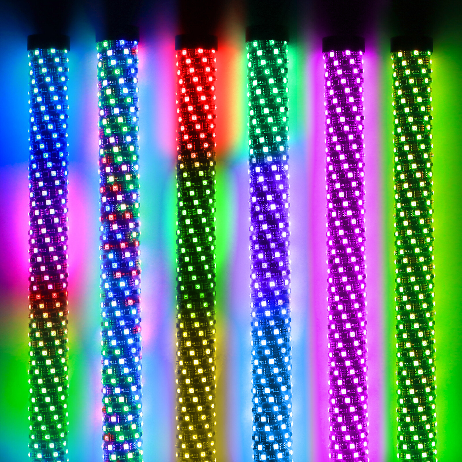 2x 3FT Thick LED Whip Spiral Chasing RGB Fat Whip Lights For Can Am Polaris RZR