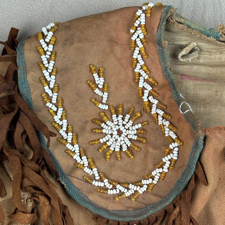 Antique Native American Canvas Beaded Ceremonial Fringe Jacket Coat Metis Cree