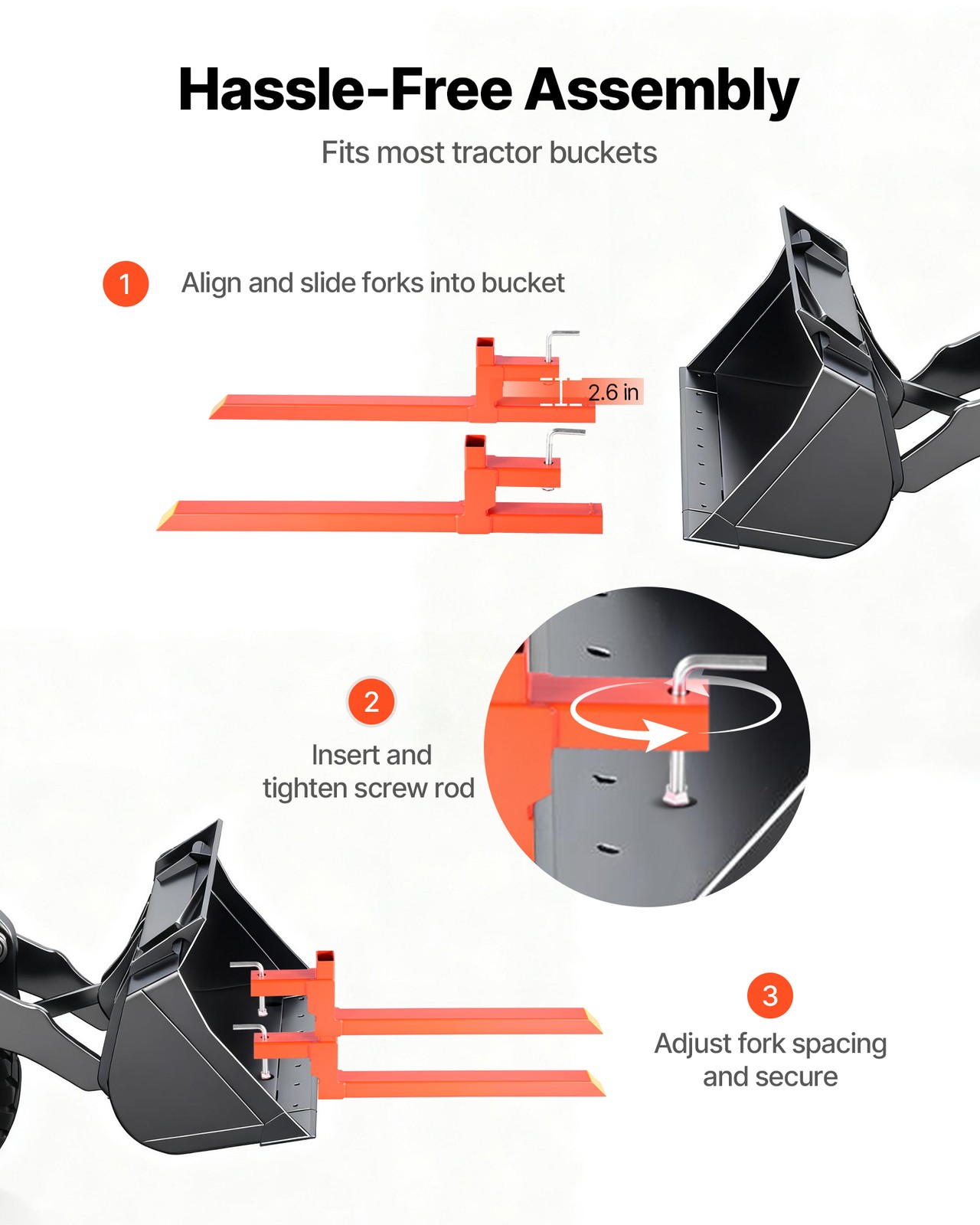 VEVOR 2000 lbs Clamp on Pallet Forks 43-Inch Quick Attach Tractor Forks