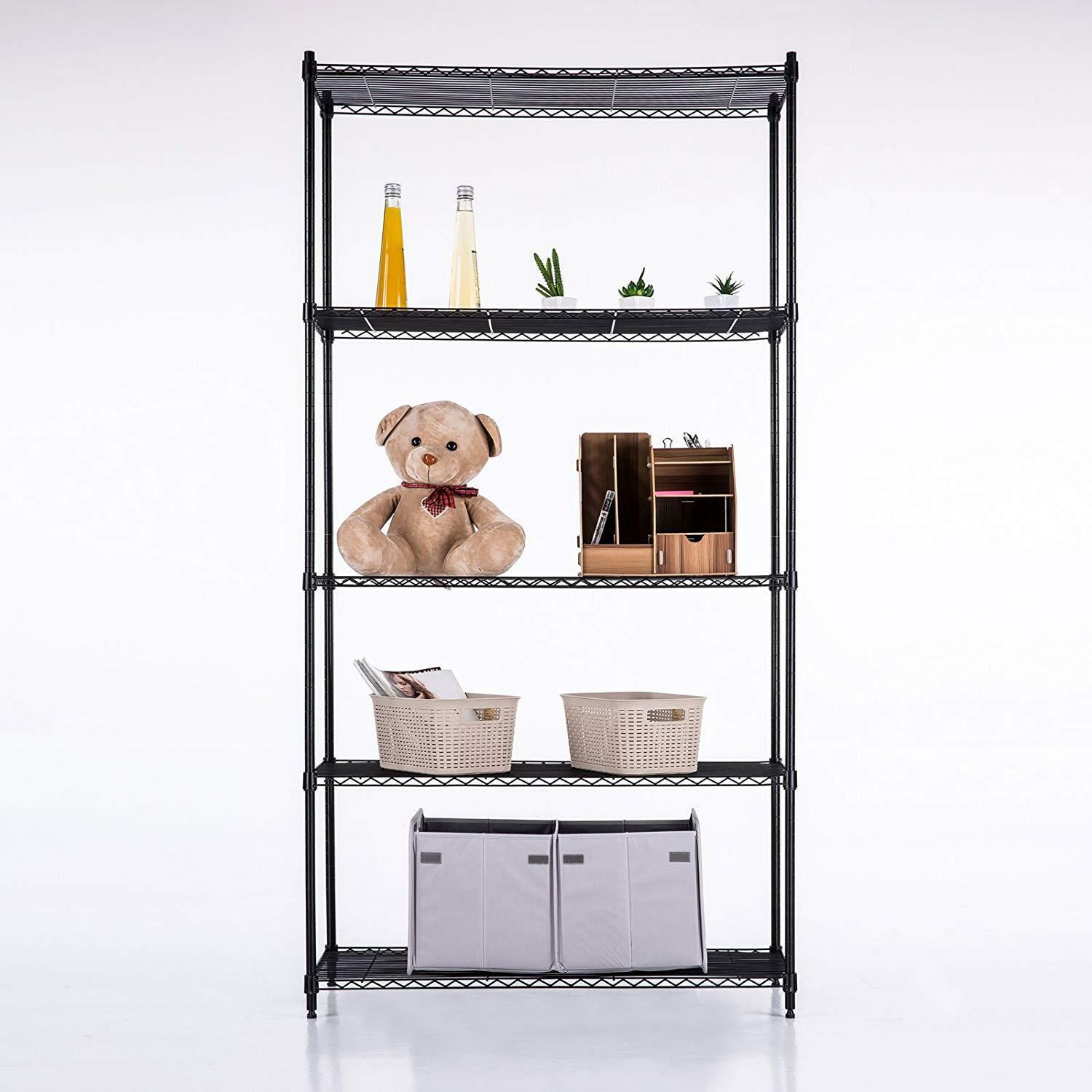 Black 5-Tier Layer Shelf Adjustable Wire Metal Shelving Rack High Quality Garage