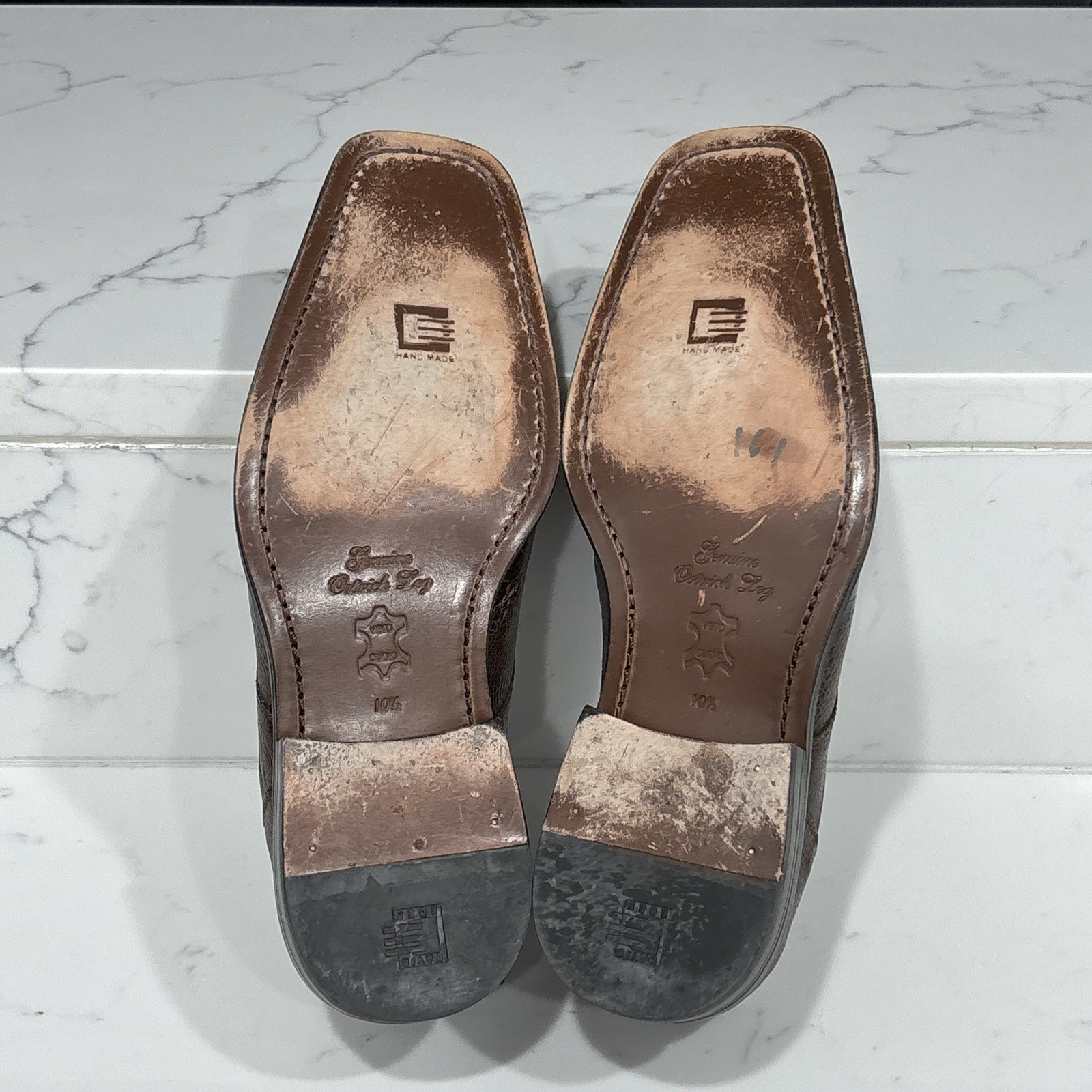 David Eden Ostrich Leg Shoes Mens 10.5 Brown Leather Hand Made