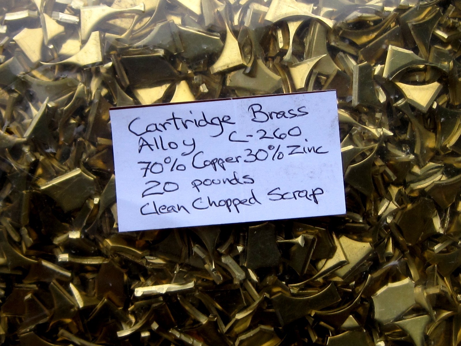 20 pounds of clean chopped brass scrap for casting, Alloy 260, 70% Cu, 30% Zn