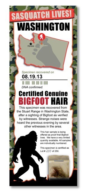 BIGFOOT HAIR SAMPLE - Washington State Park Rare Unique Gift Boy Child Man Cave