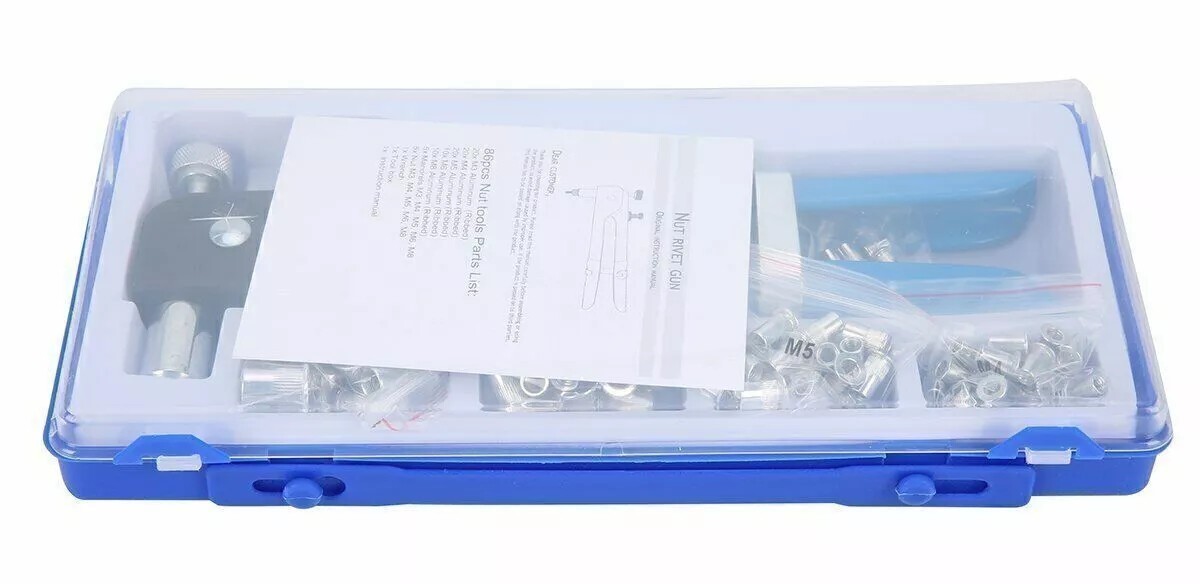 86pcs Threaded Nut Rivet Gun M3/M4/M5/M6/M8 Riveter Rivnut Setter Riveting Kit .