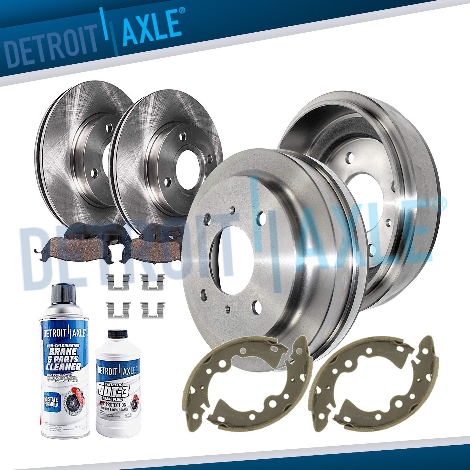 Front Rotors & Brake Pads + Rear Drums & Shoes for 2001-2006 Nissan Sentra 1.8L