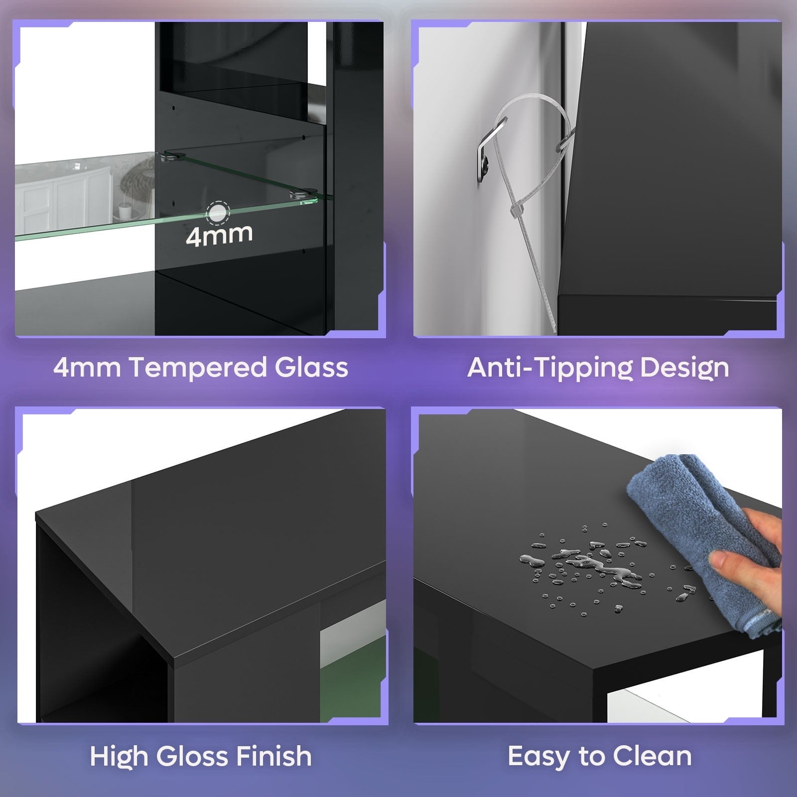 LED TV Stand for TVs up to 80" Gaming Entertainment Center w/ Shelves Black