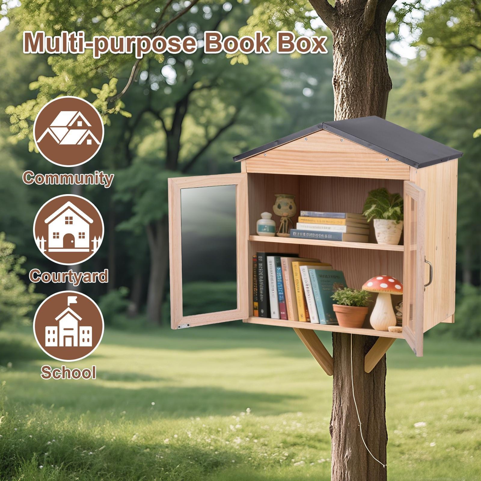 Outdoor Library Outdoor Book Box Storage Wooden Cabinet Little Literature Box