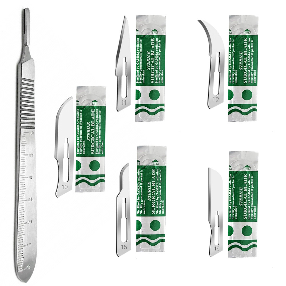 50 Surgical Sterile Scalpel Bades #10 #11 #12 #15 #16 Carbon Steel + Handle #3