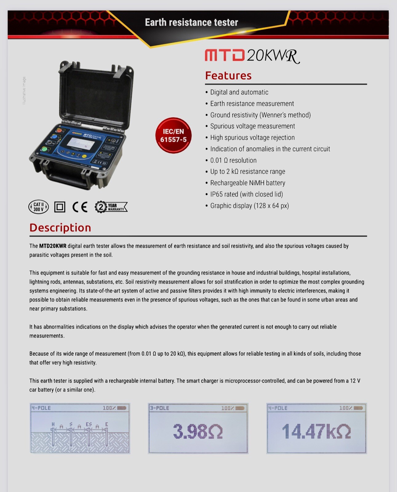 Megabras MTD20KWR Digital Earth Tester telurometer Reliable Measurement