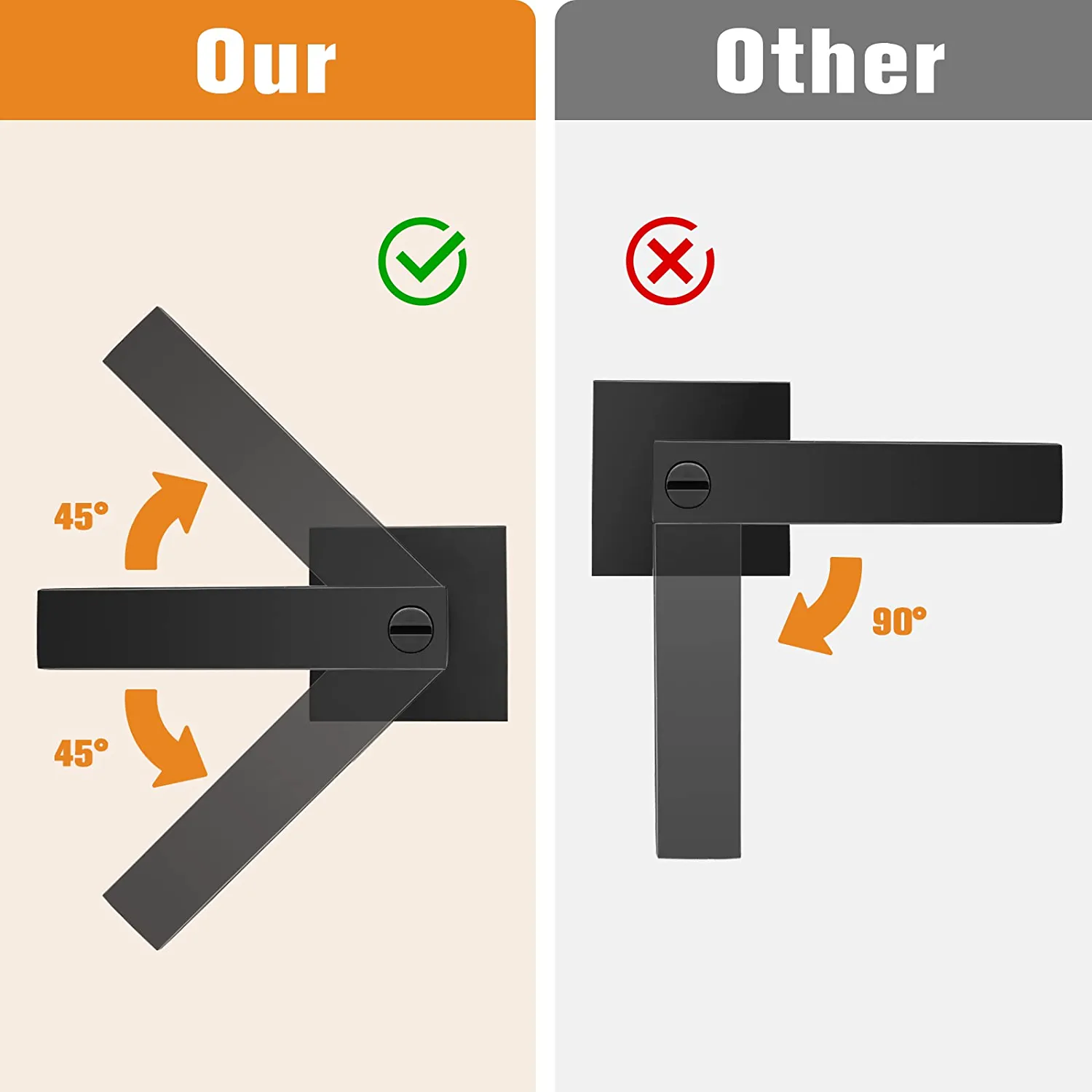 Probrico 5 Pack Black Square Door Handles Zinc Heavy Duty Privacy Lever Keyless