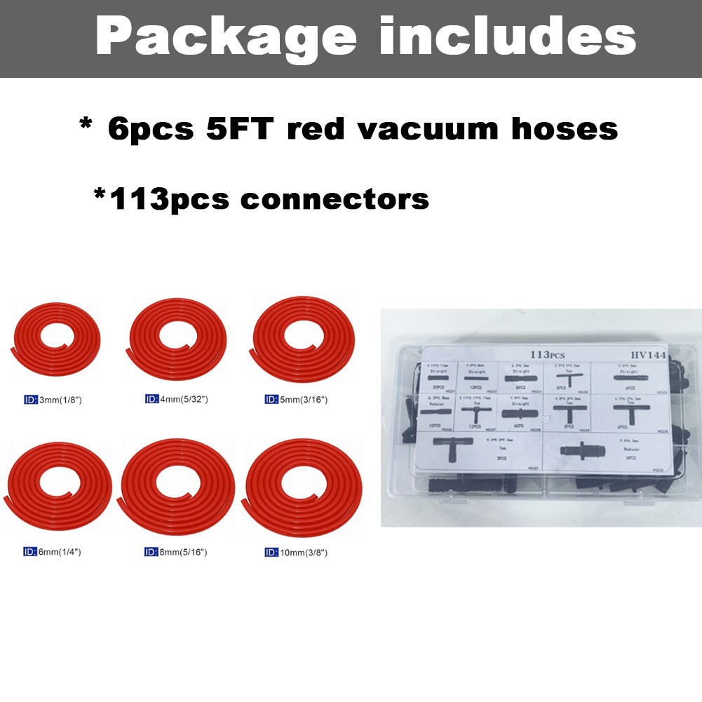 Vacuum Line Kit 6PCS 5Ft Vacuum Hose Automotive+113PCS Vacuum Line Connectors