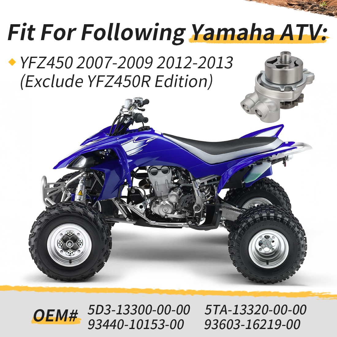 Oil Pump Assembly & Rotor for Yamaha YFZ450 2007-2009 2012-2013 5D3-13300-00-00