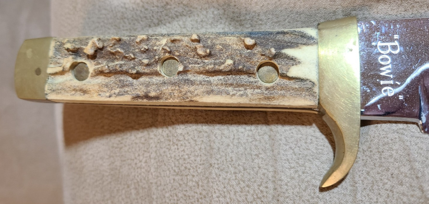 Large About 1 1/2 Pound Stag Bowie Indian Hunting Buffalo Scene Germany Chrome