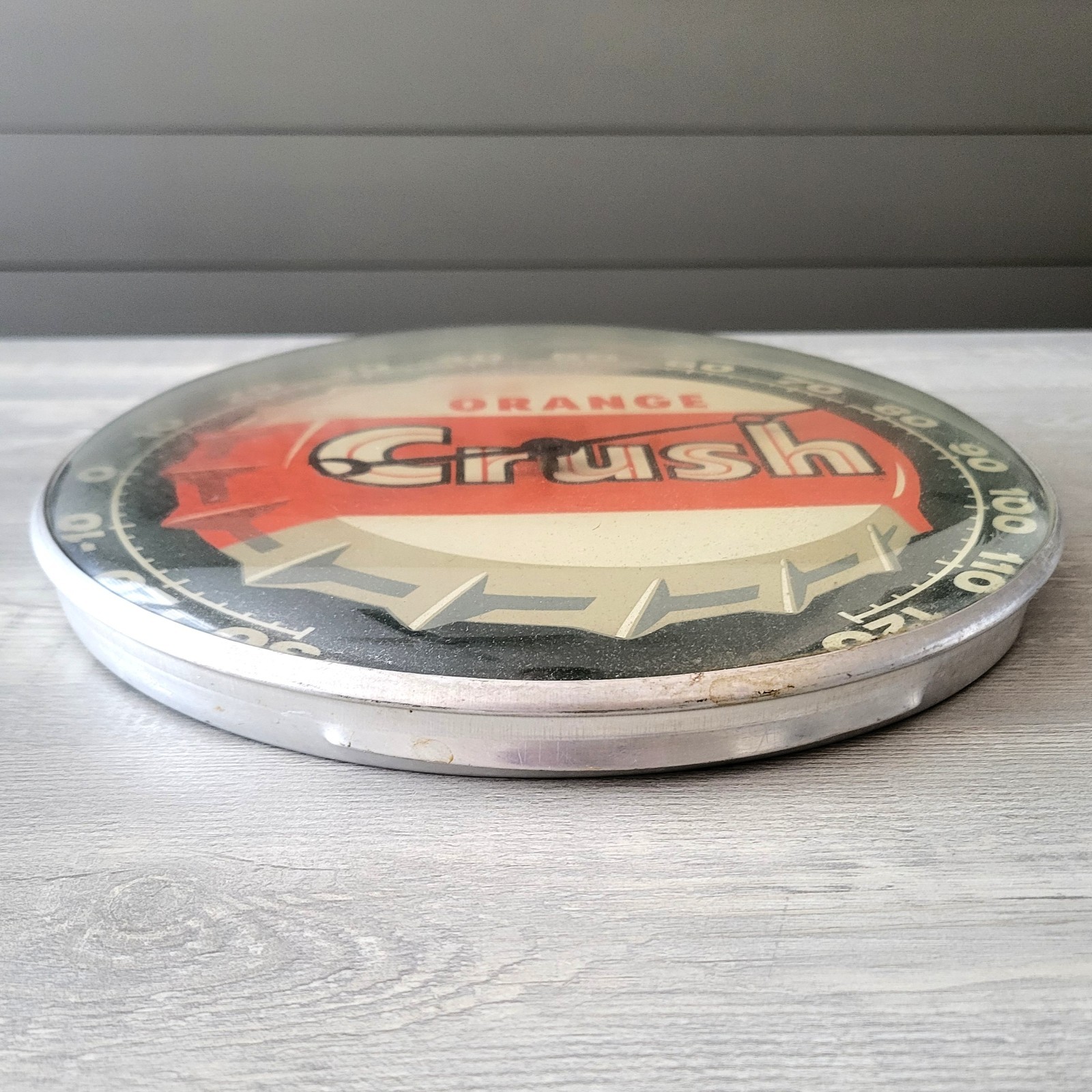Vintage 58 Orange Crush Thermometer Pam Clock Round Sign Glass Cover Advertising