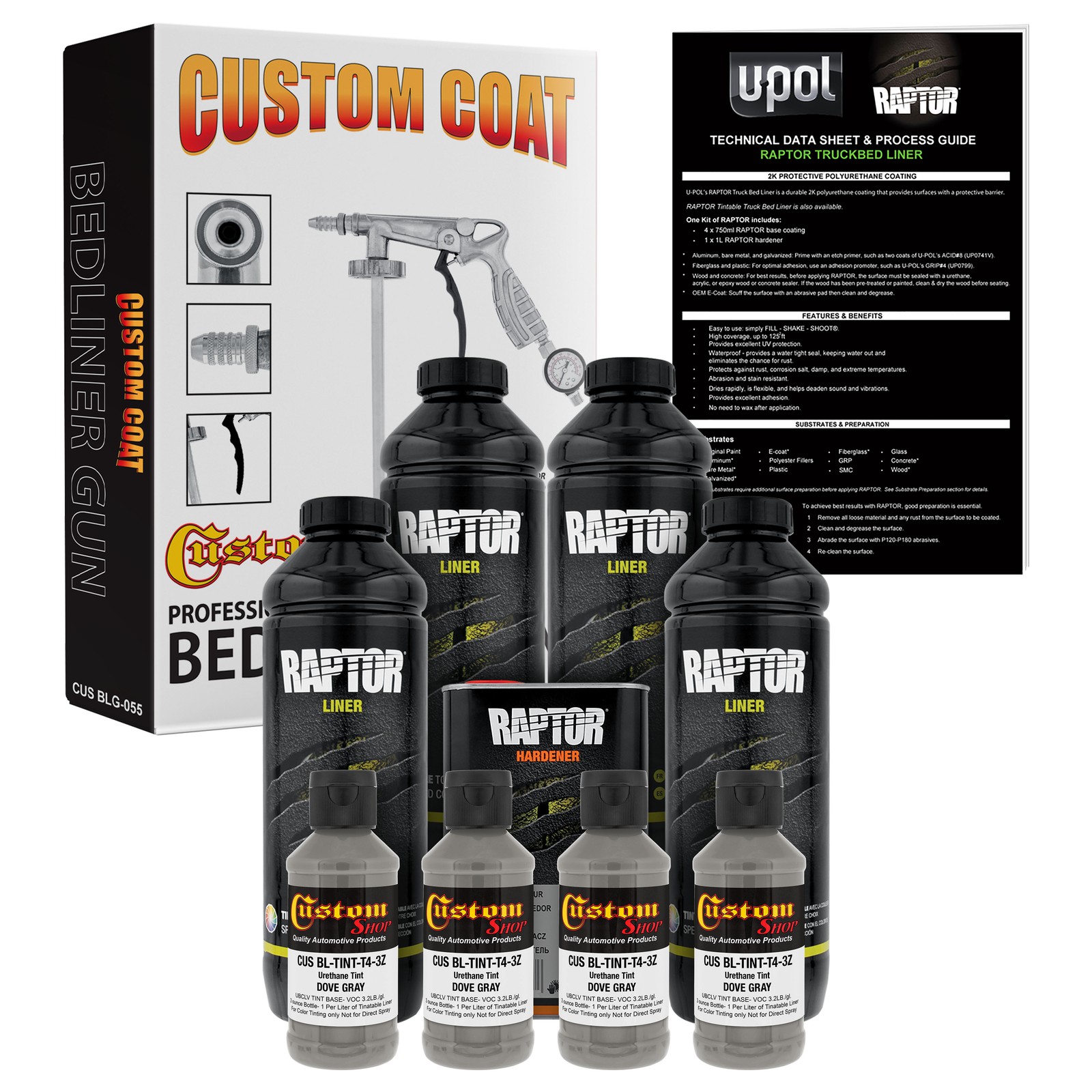 Raptor Dove Gray Urethane Spray-On Truck Bed Liner Spray Gun, 4 Liters