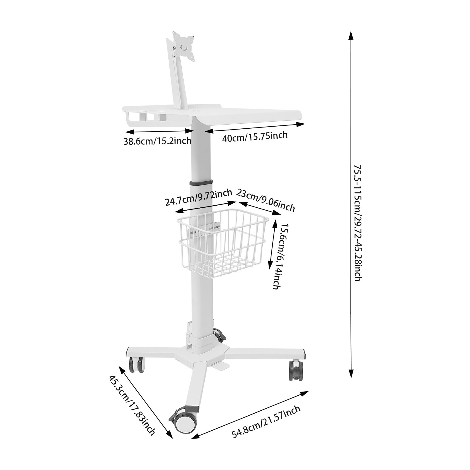 Adjustable Rolling Medical Cart with iPad Holder for Healthcare & Spa