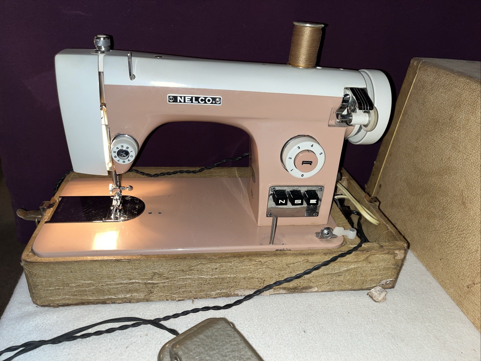 Vintage RARE Nelco Sewing Machine Model H222 With Pedal & Case JC-2 Toyota Japan