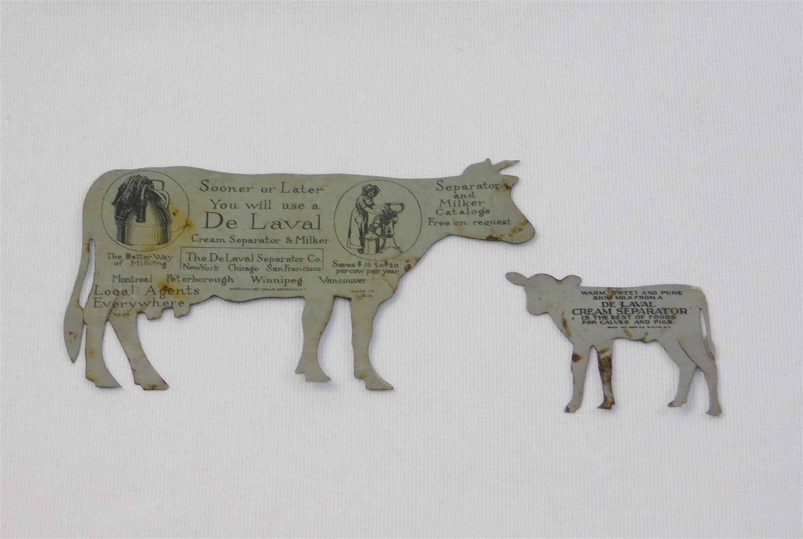 Antique De Laval Cream Separator Tin Holstein Cow & Calf Advertising Set