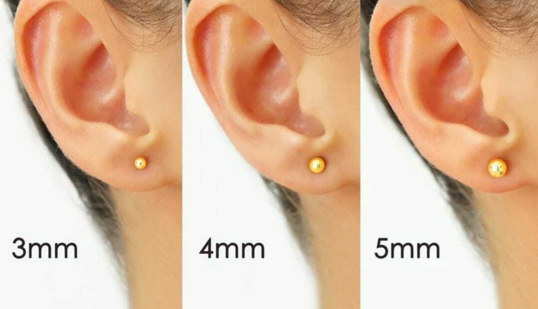 14K Solid Yellow/White Gold Ball Stud Earrings- Pure Gold 3MM To 11MM