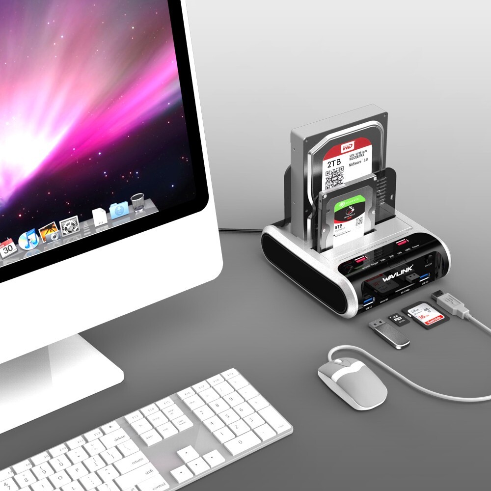 USB 3.0 to SATA 2.5" 3.5" SSD HDD Hard Drive Docking Station SD Card Reader Hub