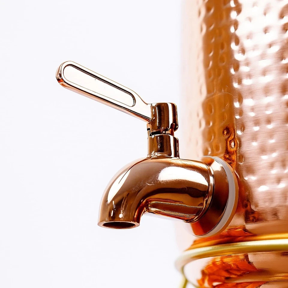 Pure Copper Hammered Water Dispenser Storage Water Tank 5 Ltr with Tap & 4 Glass
