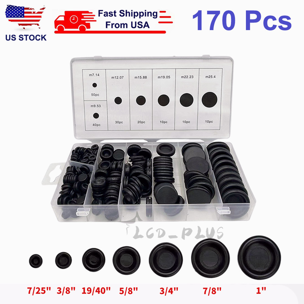 170PCS Rubber Grommet Firewall Hole Plug Electrical Wiring Gasket Assortment Kit