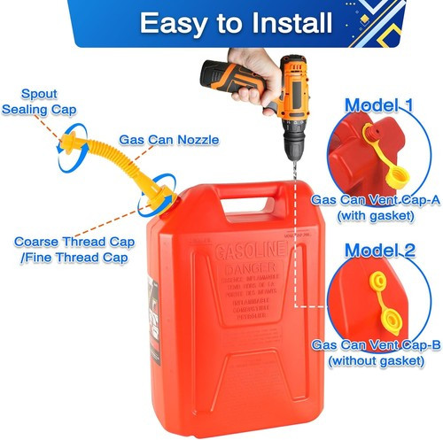 Replacement Gas Can Spout Nozzle Vent Kit for Plastic Gas Cans Old Style Cap