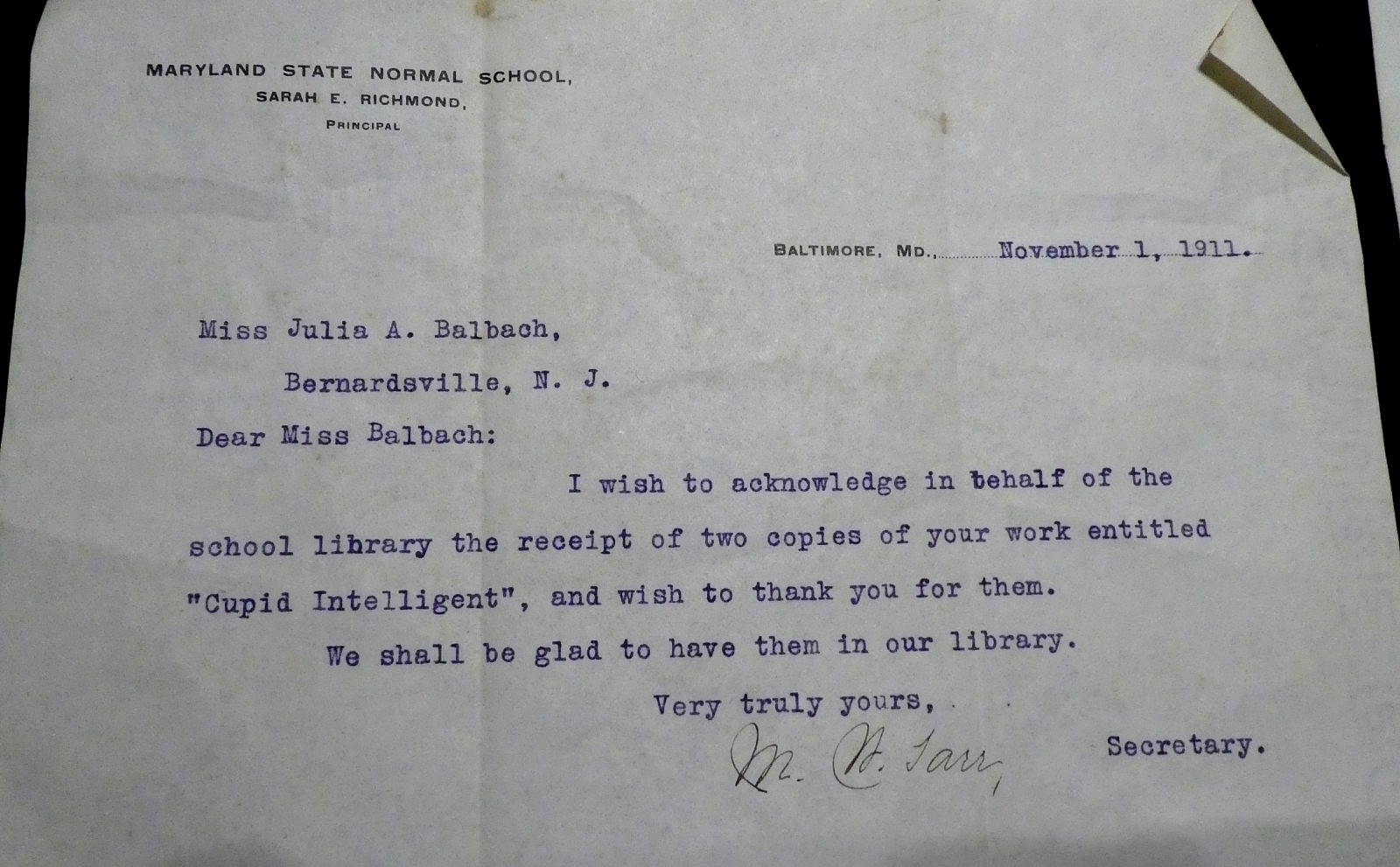 Cupid Intelligent Julia Anna Nenninger Balbach Correspondence letters