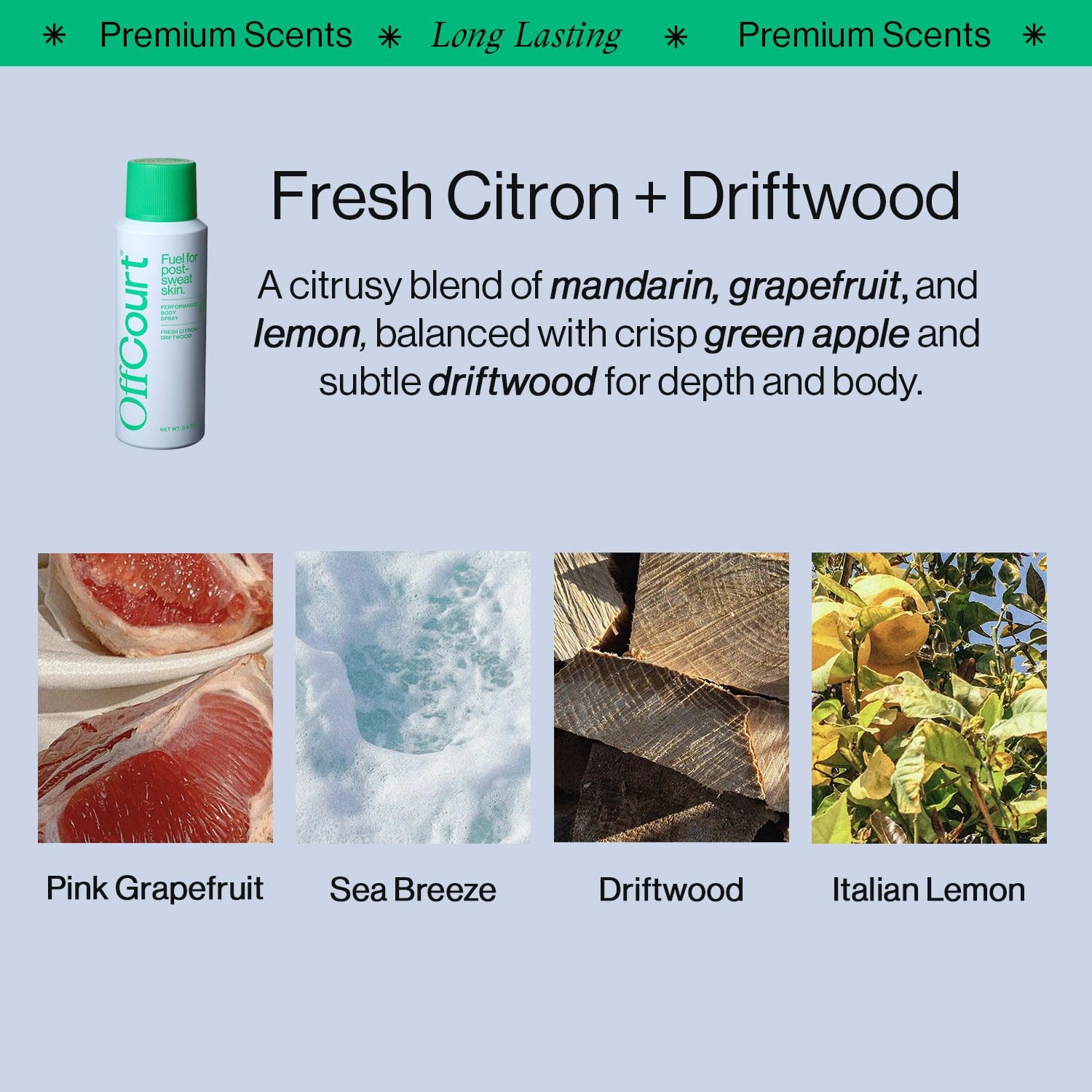 OffCourt Natural Deodorant Body Spray Aluminum Free Men Women 3.4 oz