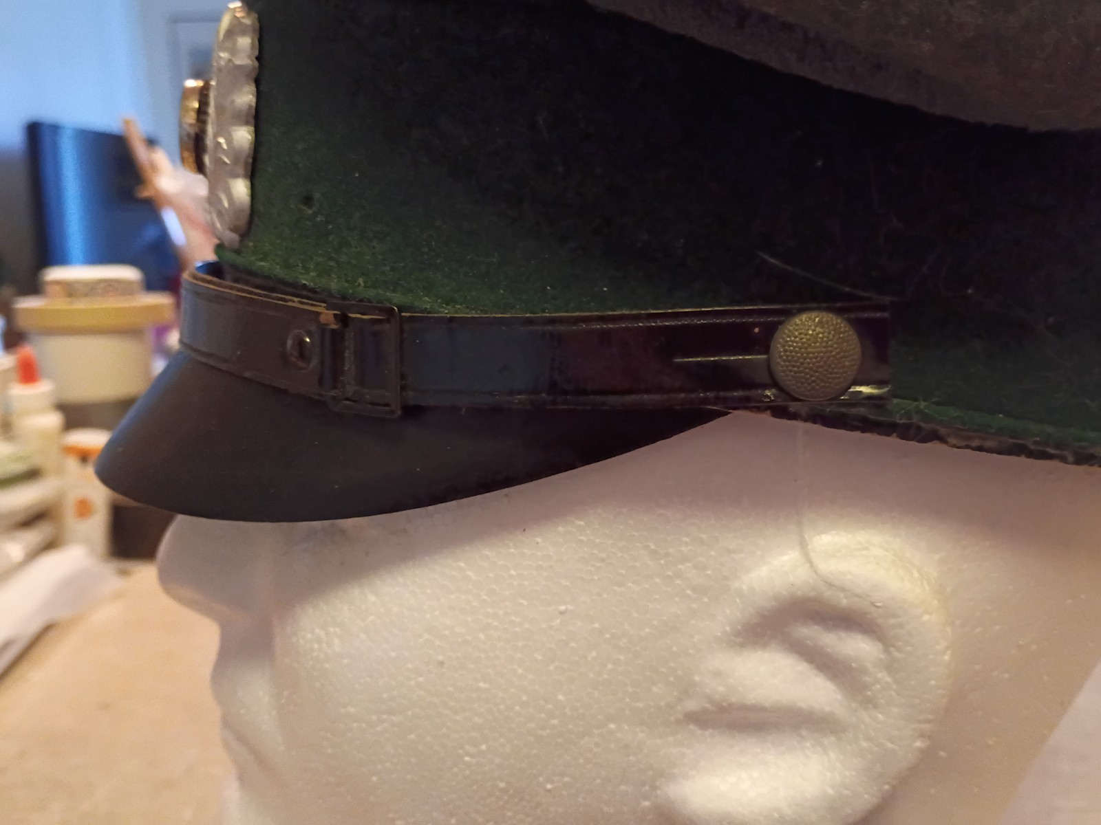 World War 2 German Customs NCO Enlisted Visor hat cap with bug bites misshaped