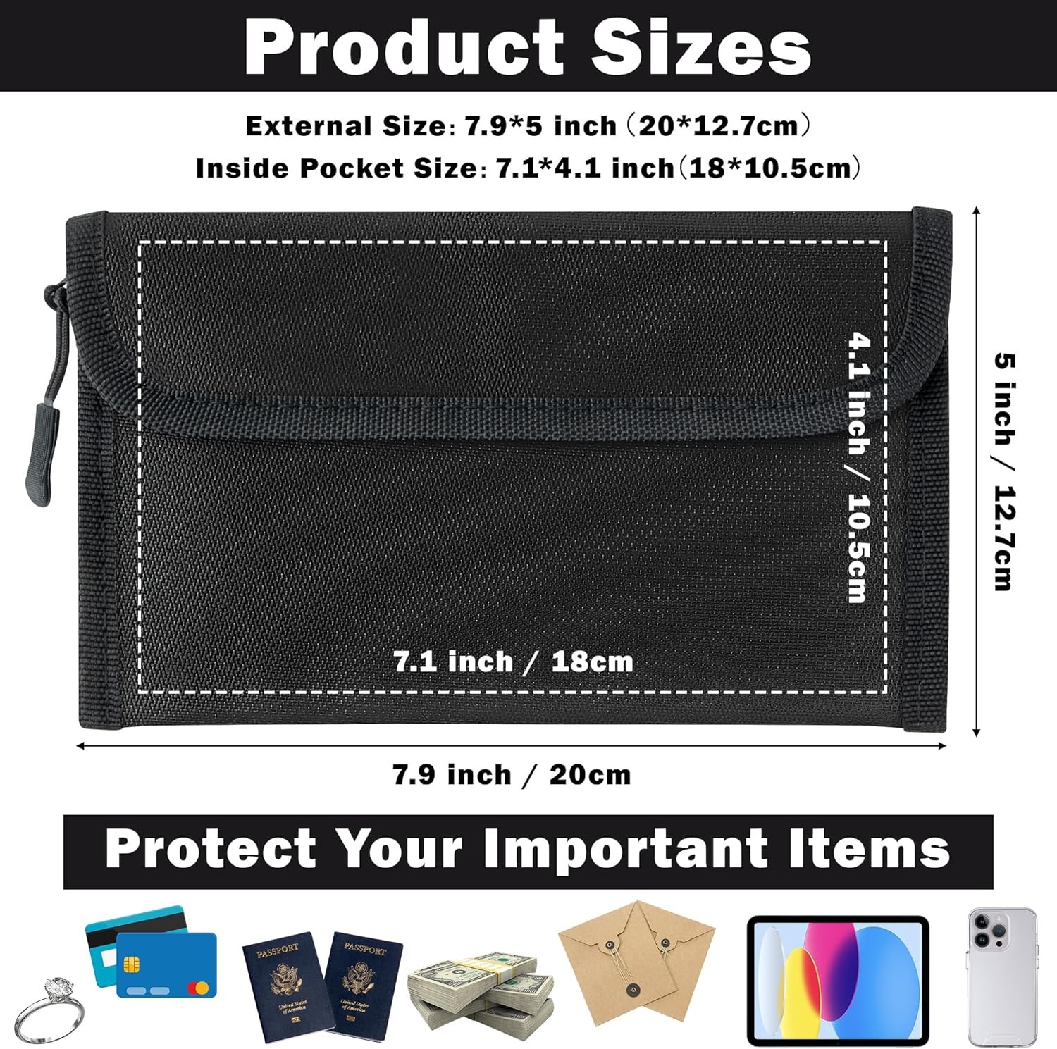 Fireproof Waterproof Document Bag - 5200°F Water Resistant Fire Proof Money Bag