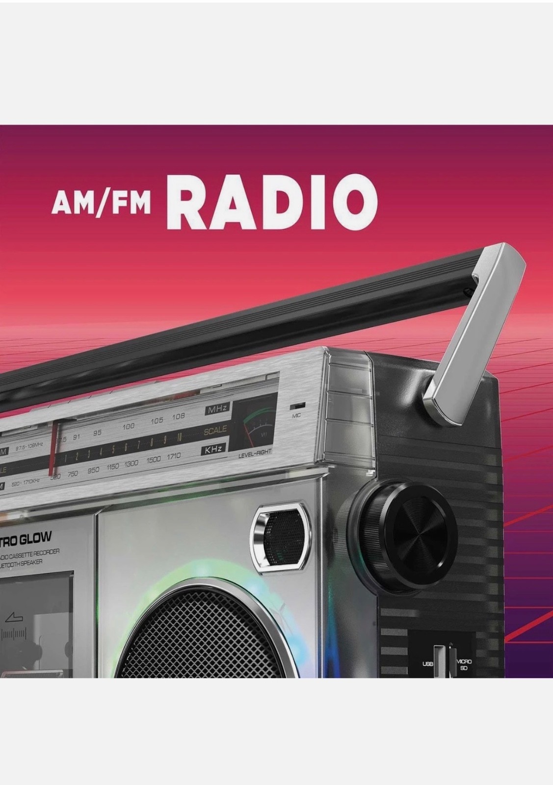 ION Audio Retro Modern Glow Boombox with Cassette Player