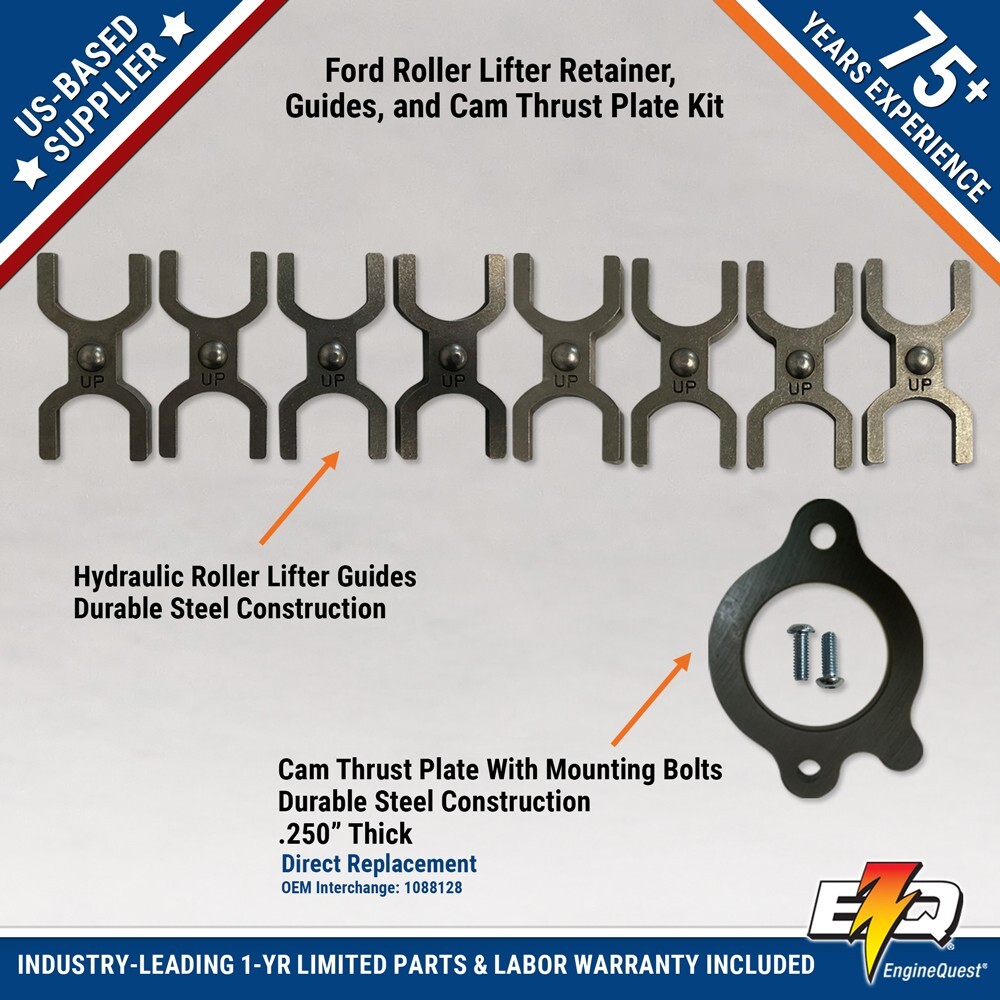Ford 1985-2001 5.0 302, 5.8 351w Roller Lifter Retainer, Guides & Cam Plate