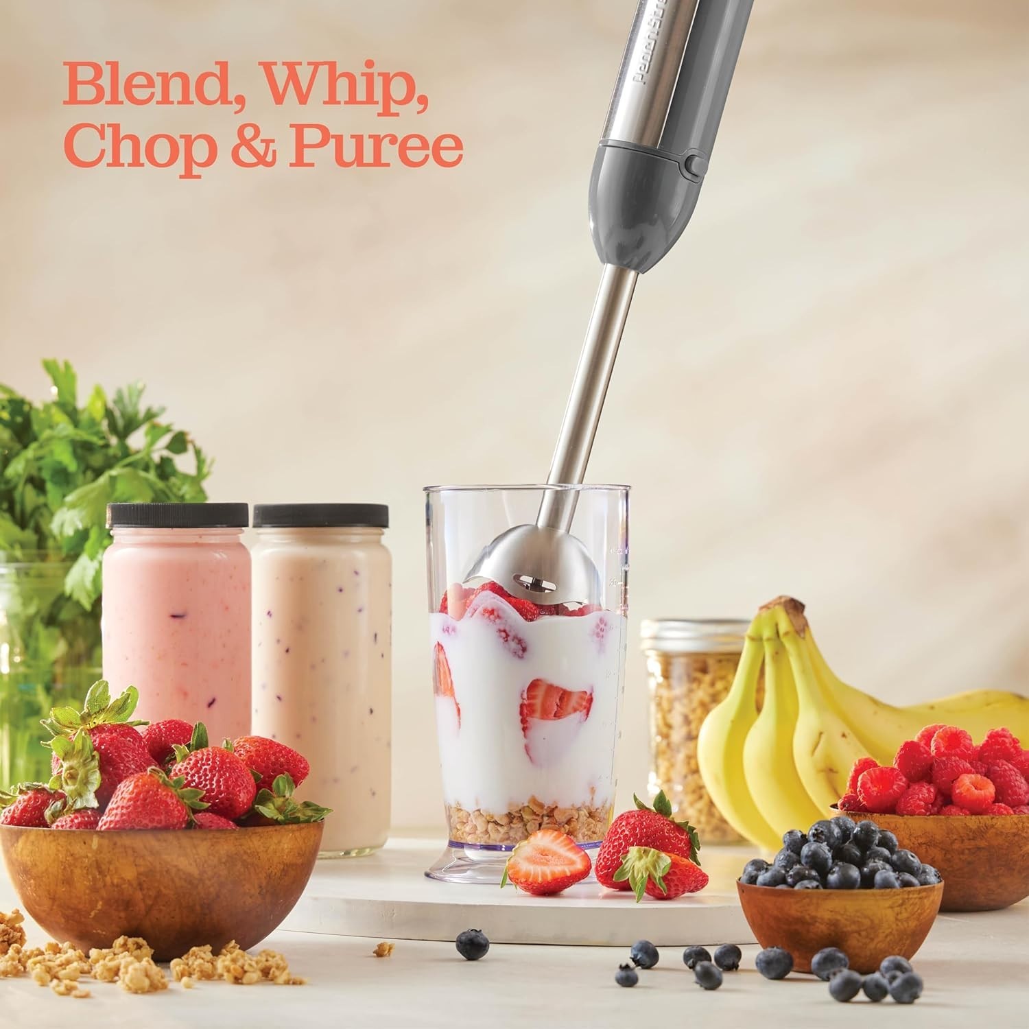 Ergonomic Handheld Blender with Detachable Base - Perfect for Smoothies & Soups