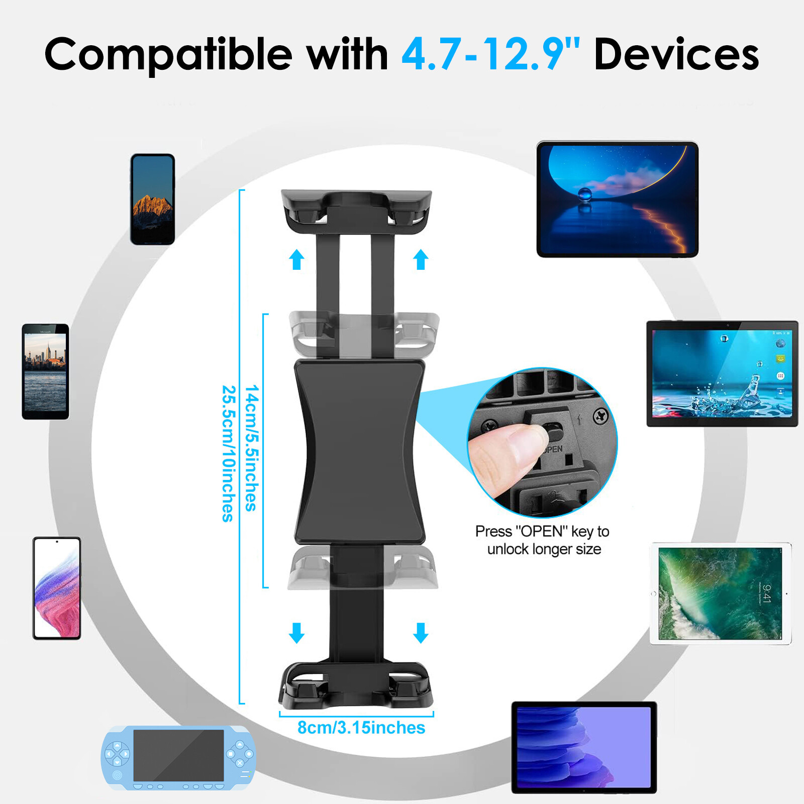 Car Mount Car Cup Holder Phone Stand For 4.7-12.9" iPhone iPad Tablet Universal