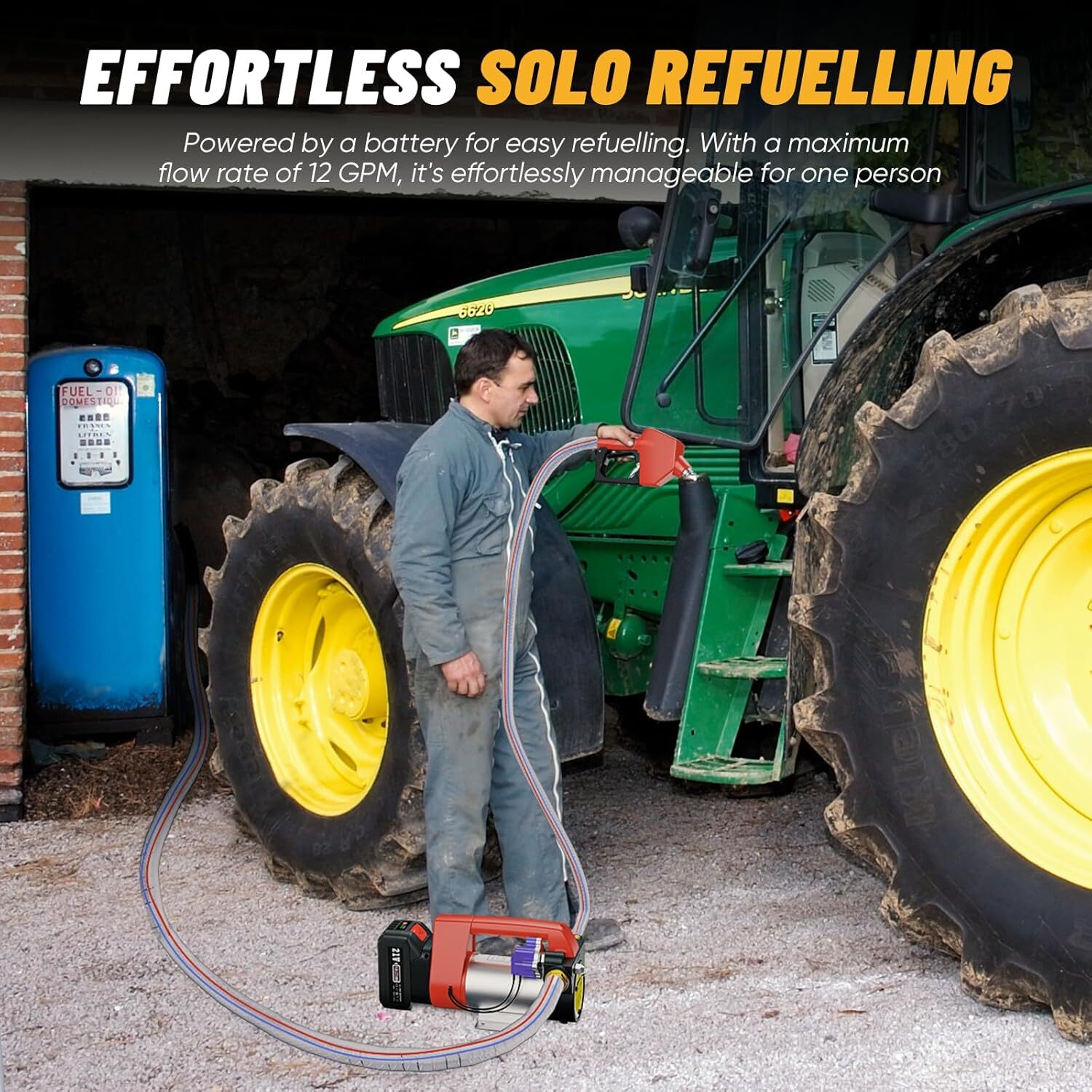 Cordless Electric Fuel Transfer Pump with Nozzle & Hoses Kit 12GPM 4.0Ah Battery