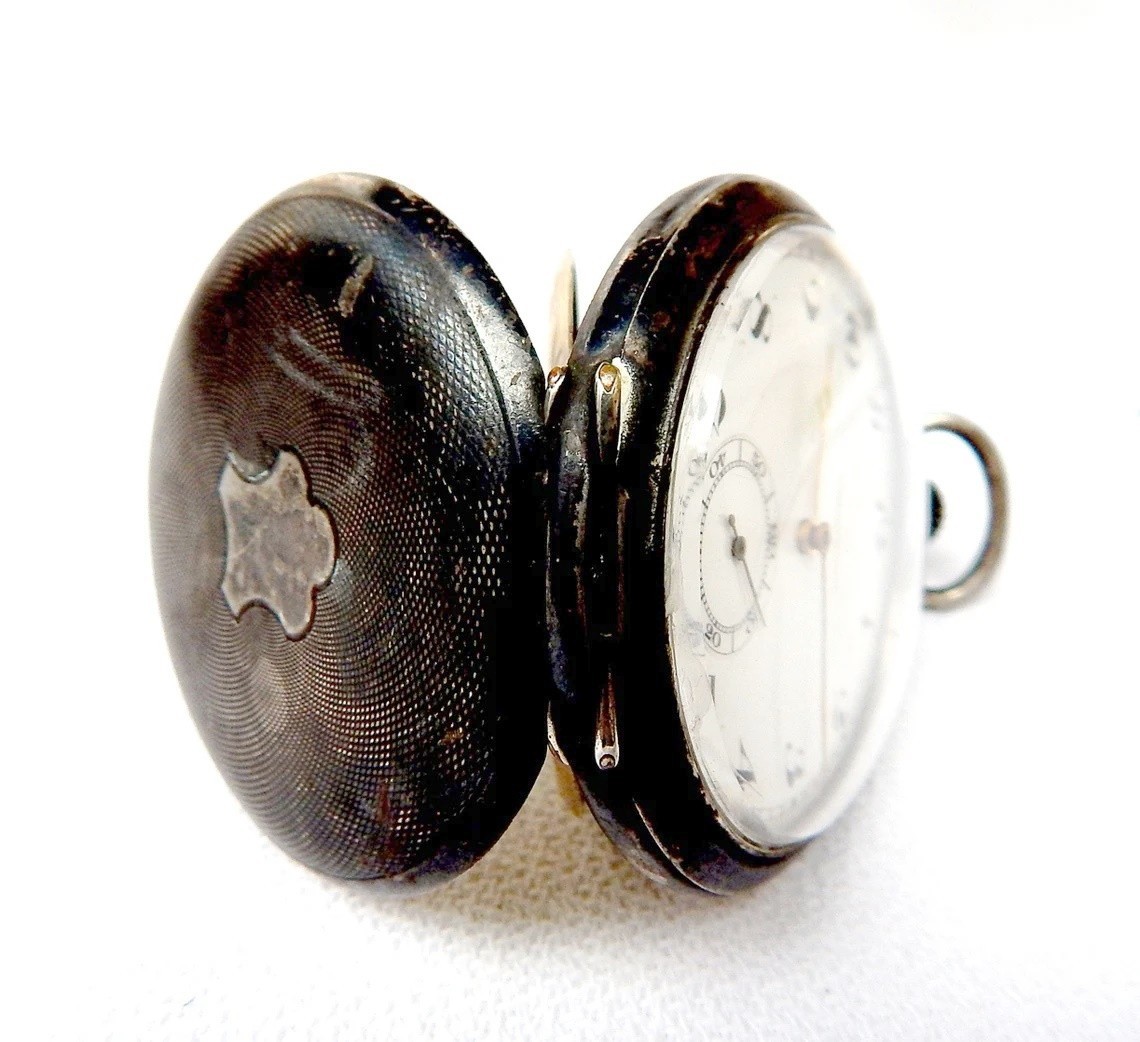 Pocket Watch Cronometro Escasany Dial Porcelain Case Silver 53mm 1910c Working