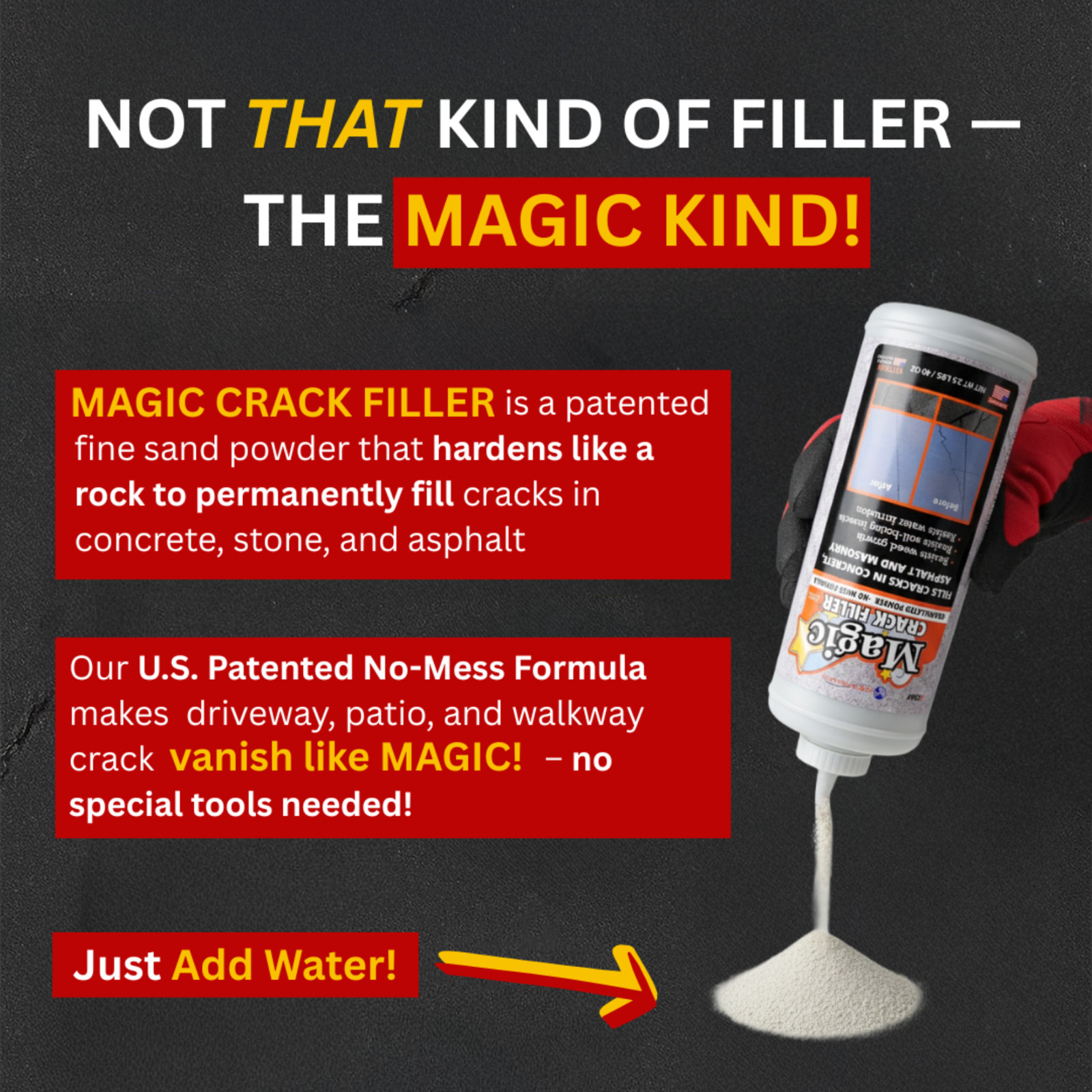 Gray Concrete Magic Crack Filler 2.5LB Bottle, Fill Cracks in Concrete Easily