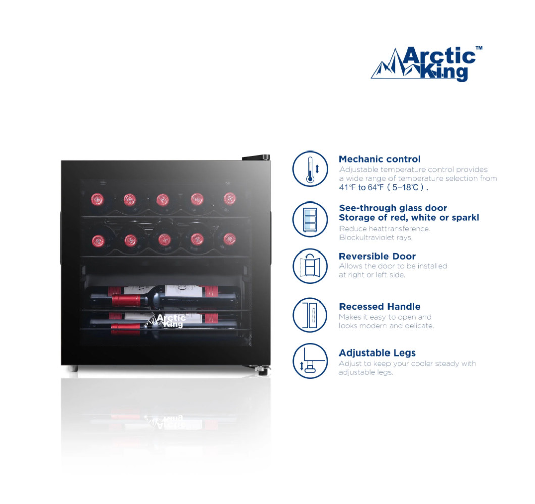 Arctic King 14-Bottle 17.3-inch Wine Cooler, Full Glass Door, ARW14B0ABB