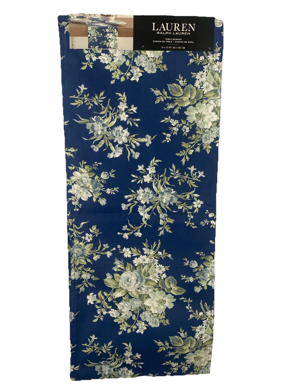 NIP - Ralph Lauren Blue Floral Table Runner 15x72" 100% Cotton