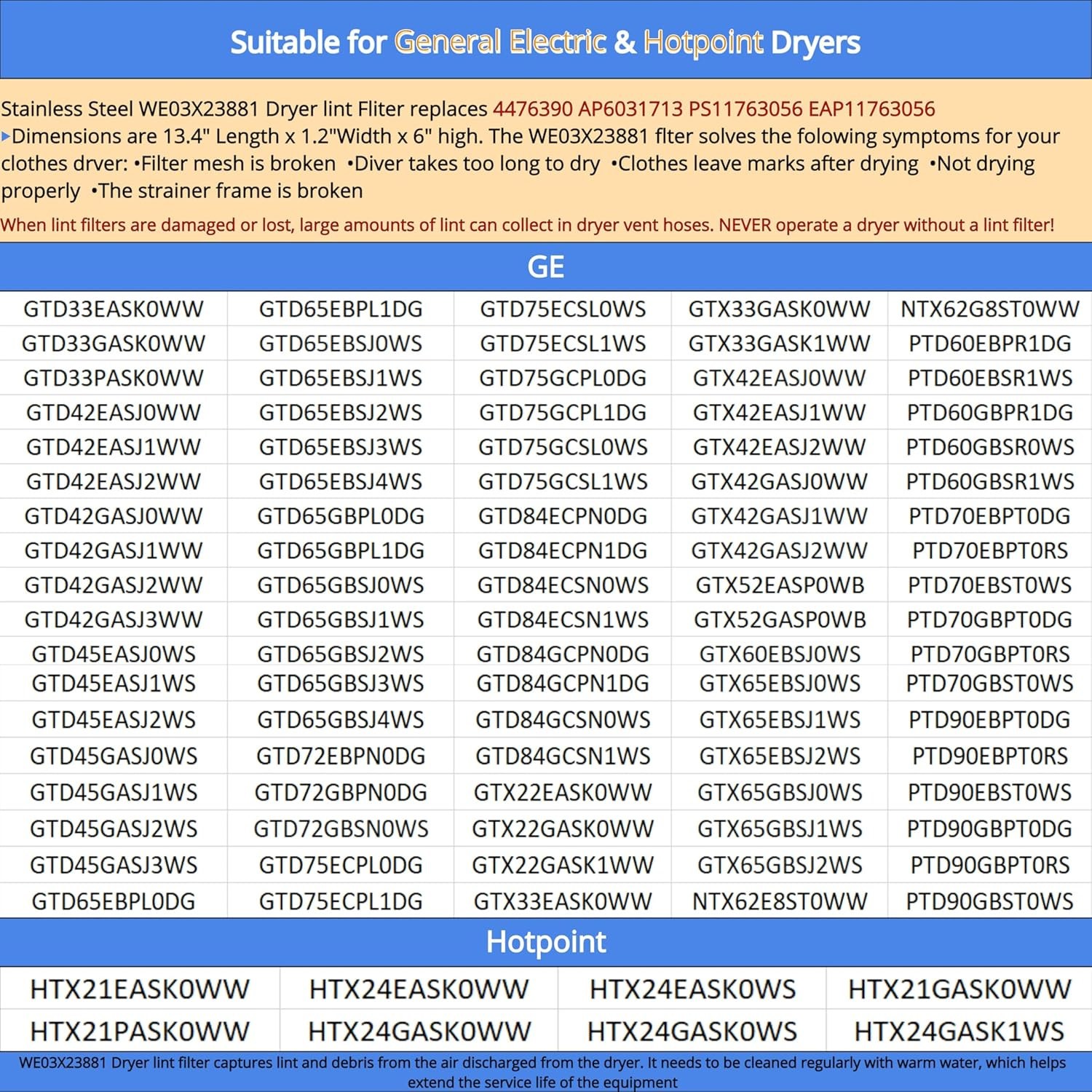 WE03X23881 Dryer Lint Screen Replacement for GE, Lint Trap Filter